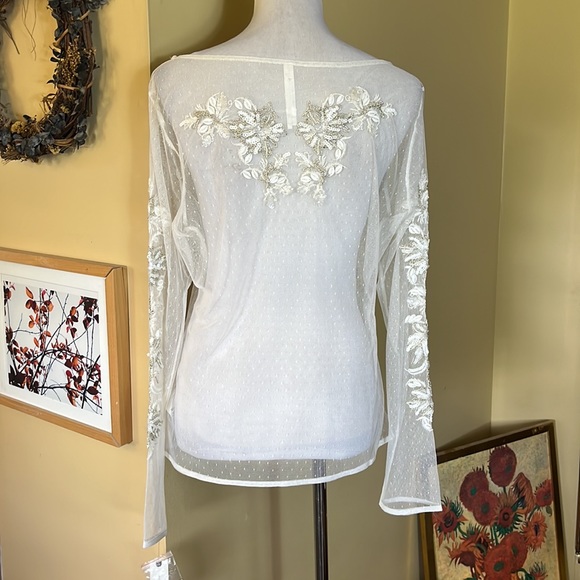 ANTHROPOLOGIE Maeve Size XL Sheer Embellished Top Whitr/Ecru Ethereal $98 NEW - Picture 6 of 16